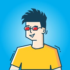 Square face Character in stiff art style illustration