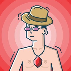 Square face Character in stiff art style illustration