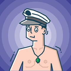 Square face Character in stiff art style illustration