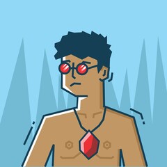Square face Character in stiff art style illustration
