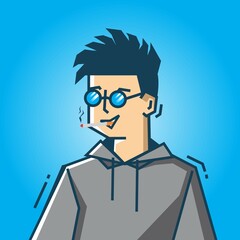 Square face Character in stiff art style illustration