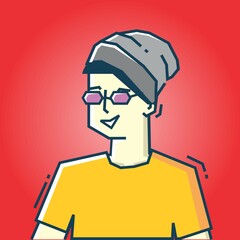 Square face Character in stiff art style illustration