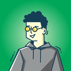 Square face Character in stiff art style illustration