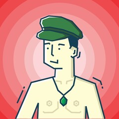 Square face Character in stiff art style illustration
