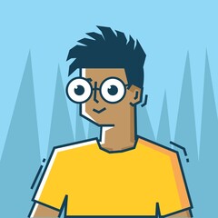 Square face Character in stiff art style illustration