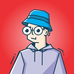 Square face Character in stiff art style illustration