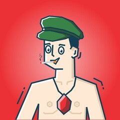 Square face Character in stiff art style illustration