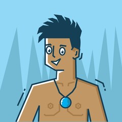Square face Character in stiff art style illustration