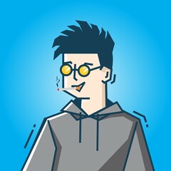 Square face Character in stiff art style illustration