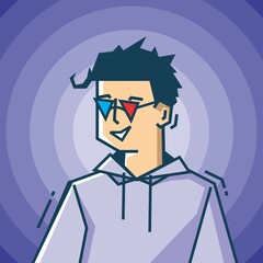 Square face Character in stiff art style illustration