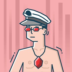 Square face Character in stiff art style illustration