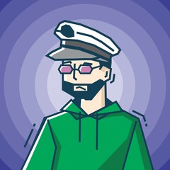 Square face Character in stiff art style illustration