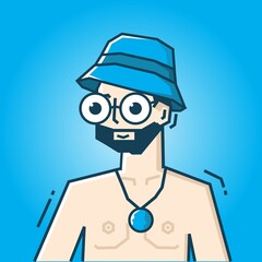 Square face Character in stiff art style illustration