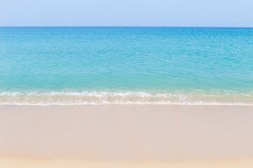 Fototapeta na wymiar Tropical summer beach background, outdoor day light, empty clean fine sandy beach