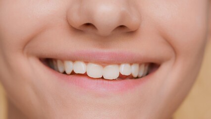 Detail shot of smiling woman | wide smile with teeth