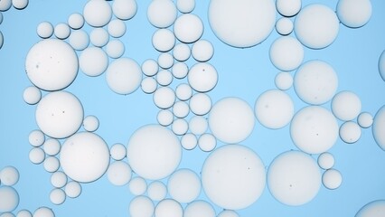 Light grey different sized cream drops on pale blue background | Background for skincare product with hyaluronic acid promotion shot