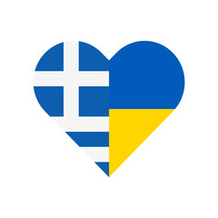 Obraz premium heart shape icon with greece and ukraine flags. vector illustration isolated on white background