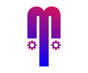 M letter logo design with two flowers, alphabet icon abstract