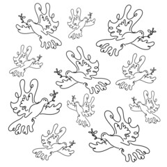 Black and white digital pattern with flying pigeon, separeted on the white background. Doves of peace background