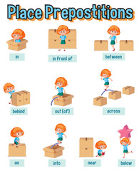 Prepostion wordcard design with girl and box