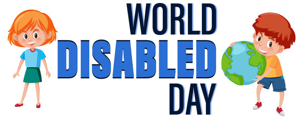 World disabled day logo design with children cartoon characters
