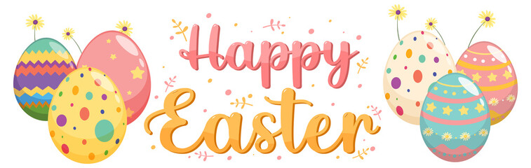 Happy Easter design with decorated eggs