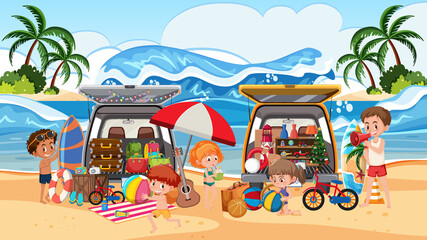 Obraz na płótnie Canvas Summer beach outdoor scene with car boot sale