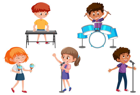 A set of kids playing different instruments