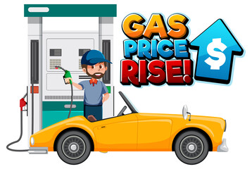 Gas station with gas price rise word logo