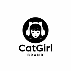 girl with cat headband. cute woman with a cat kitty ear accessories or headphone logo vector Illustration mascot.