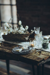 Table setting. beautifully decorated rustic table. High quality photo
