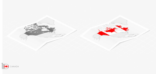 Set of two realistic map of Canada with shadow. The flag and map of Canada in isometric style.