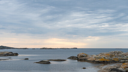 View of the archipelago in northern Gothenburg, Öckerö, Sweden. Cloudy sky and sea, nice cliffs...