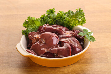 Raw chicken liver in the bowl