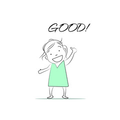 "Good!", Doodle style character. An illustration of simple human movements and emotions.