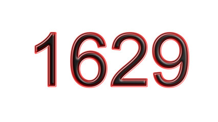 red 1629 number 3d effect white background