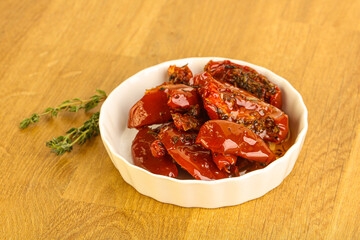Sun-dried natural Italian tomato in the bowl