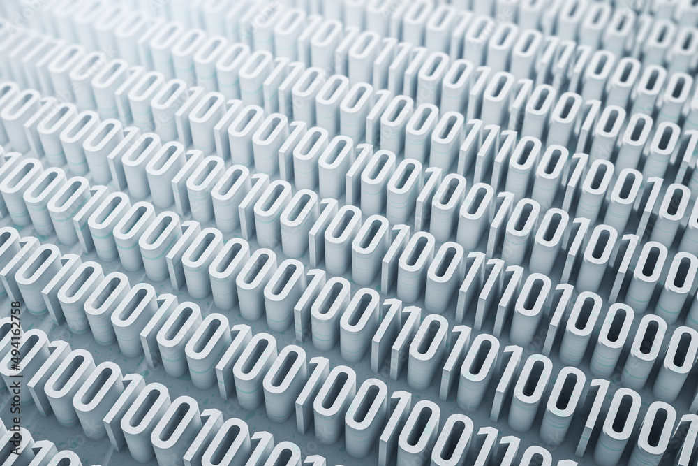 Poster Abstract 10 white coding background. Technology and programming concept. 3D Rendering.