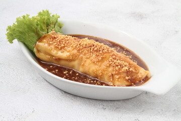 Freshly made Lumpiang Sariwa or fresh vegetable roll