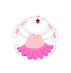 Cute cartoon bunny character jumping. Hare in casual outfit. Vector illustration.