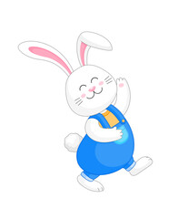 Cute cartoon bunny character smiling. Hare in casual outfit. Vector illustration.