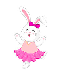 Cute cartoon bunny character smiling. Hare in casual outfit. Vector illustration.