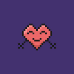 heart character illustration with smiling expression. funny, cute, and adorable. valentines day events. pixel art. vector design. elements, ui, games, icons