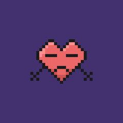 illustration of a heart character with a bored or disappointed expression. fanny, cute, and adorable. valentines day events. pixel art. vector design. elements, ui, games, icons