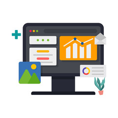 Computer open pages template for web, business finance report illustration.