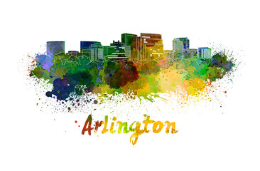 Arlington skyline in watercolor