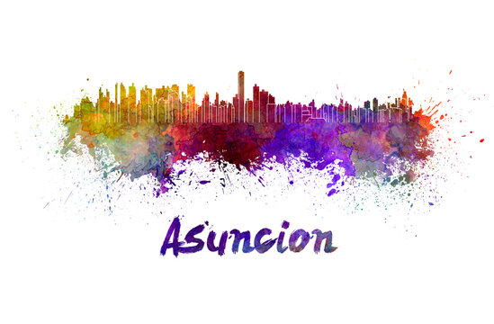 Asuncion skyline in watercolor