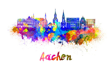 Aachen skyline in watercolor