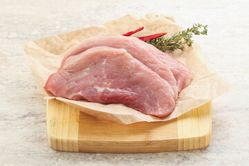 Raw pork schnitzel for roast