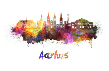 Aarhus skyline in watercolor